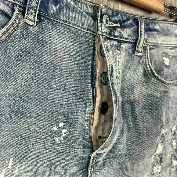 Anthropologie Pilcro Denim Shorts Sz 30 High Waist Distressed Paint - Picture 3 of 9